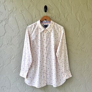 Talbots Plus Women's 1X Cream Classic Cotton Ditsy Floral Button- Up Shirt NWOT